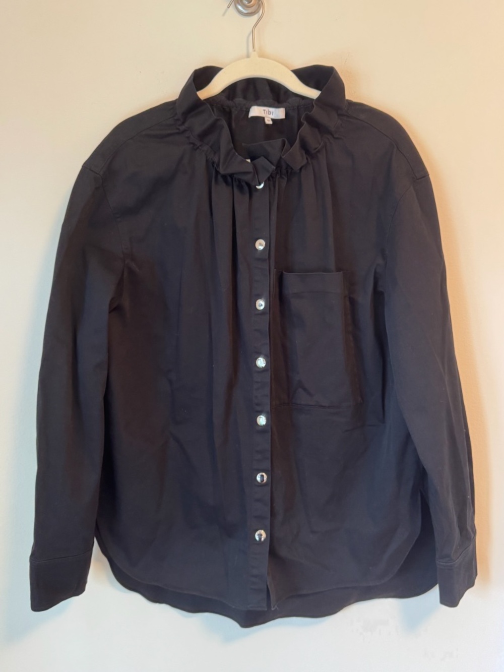Tibi Black Ruffle Collar Cotton Button-Down Shirt/Jacket Size 10